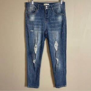 Rewind Medium Wash Blue Jeans Size 11 Stretch Denim Distressed Skinny Studded